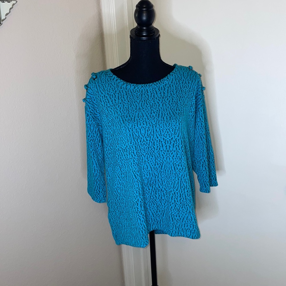 Textured Blue 3/4 Sleeve Blouse